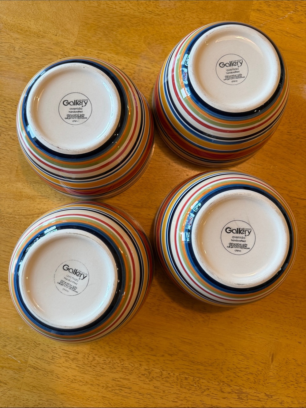 Set of 4 Gallery Striped Ceramic Bowls in Red, Orange, Blue, Green and Cream - Picture 3 of 4